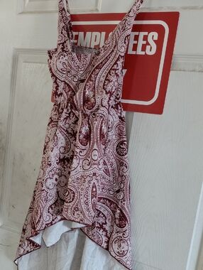 High-Low Paisley Tank Dress in Burgundy and White